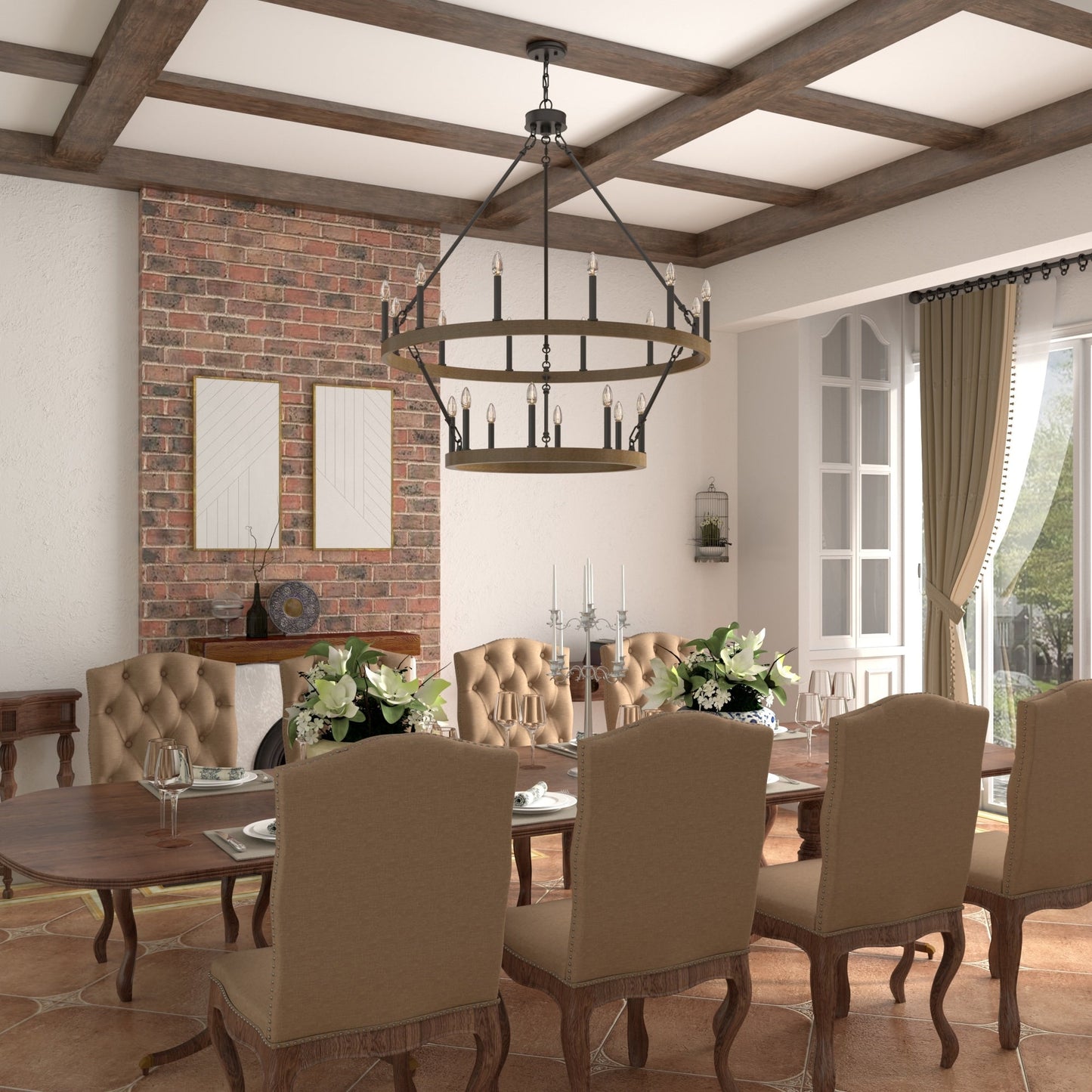 Lampadario Acroma a ruota di carro rotonda da 40 pollici, stile moderno da fattoria, a 20 luci, con certificazione UL.