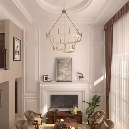 Lampadario Acroma a ruota di carro rotonda da 40 pollici, stile moderno da fattoria, a 20 luci, con certificazione UL.