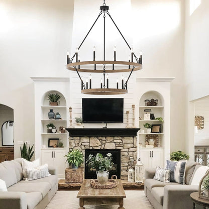 Lampadario Acroma a ruota di carro rotonda da 40 pollici, stile moderno da fattoria, a 20 luci, con certificazione UL.