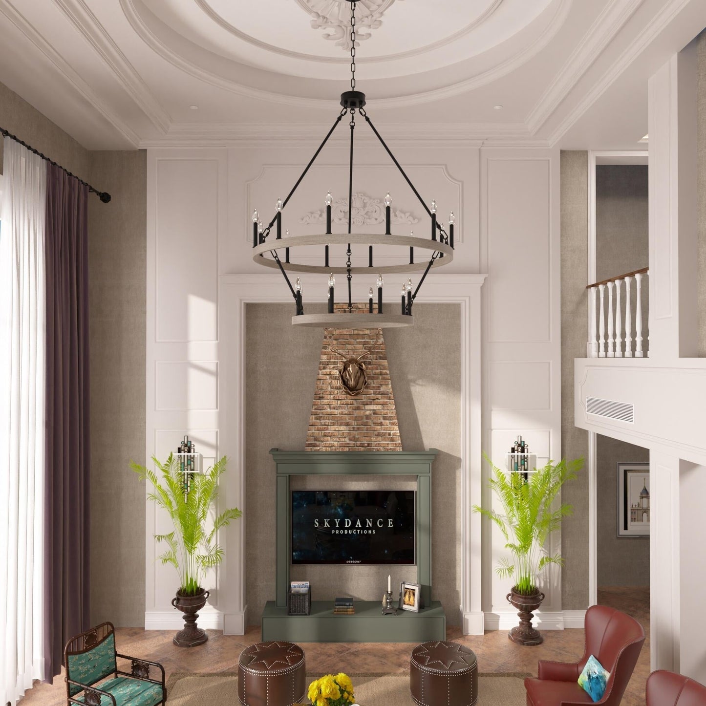 Lampadario Acroma a ruota di carro rotonda da 40 pollici, stile moderno da fattoria, a 20 luci, con certificazione UL.