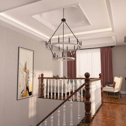 Lampadario Acroma a ruota di carro rotonda da 40 pollici, stile moderno da fattoria, a 20 luci, con certificazione UL.