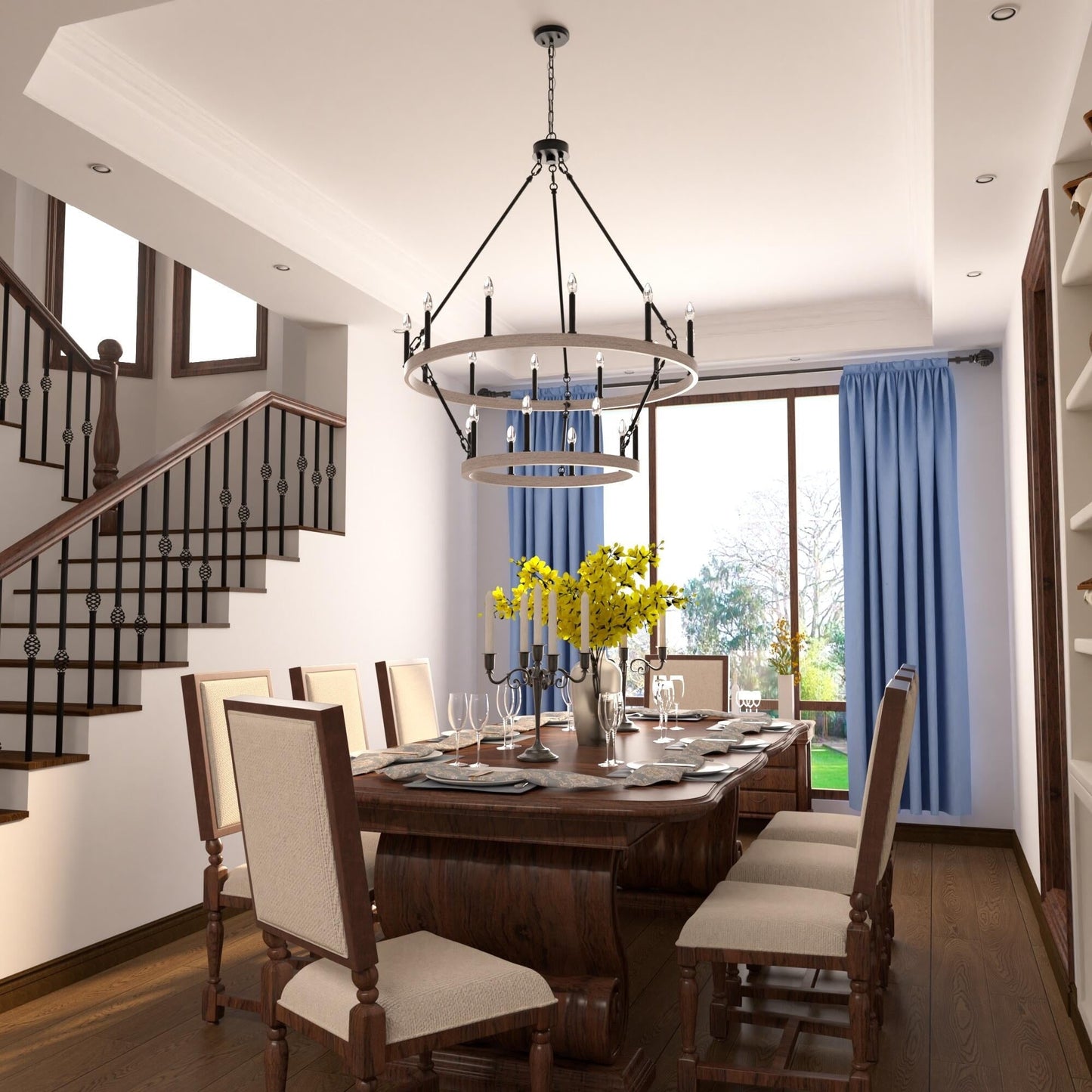 Lampadario Acroma a ruota di carro rotonda da 40 pollici, stile moderno da fattoria, a 20 luci, con certificazione UL.