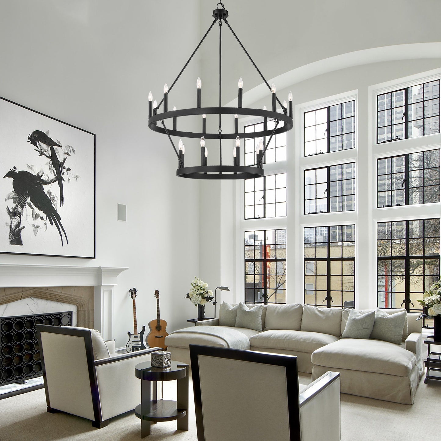 Lampadario Acroma a ruota di carro rotonda da 40 pollici, stile moderno da fattoria, a 20 luci, con certificazione UL.