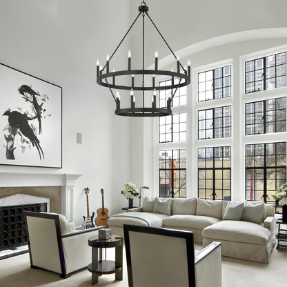 Lampadario Acroma a ruota di carro rotonda da 40 pollici, stile moderno da fattoria, a 20 luci, con certificazione UL.