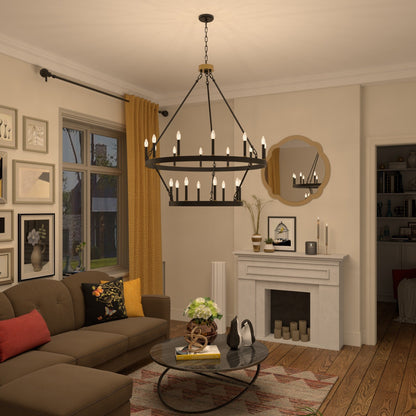 Lampadario Acroma a ruota di carro rotonda da 40 pollici, stile moderno da fattoria, a 20 luci, con certificazione UL.