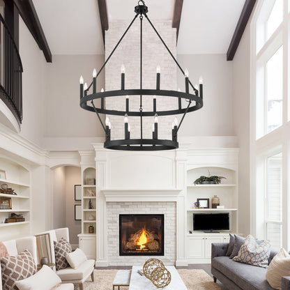 Lampadario Acroma a ruota di carro rotonda da 40 pollici, stile moderno da fattoria, a 20 luci, con certificazione UL.