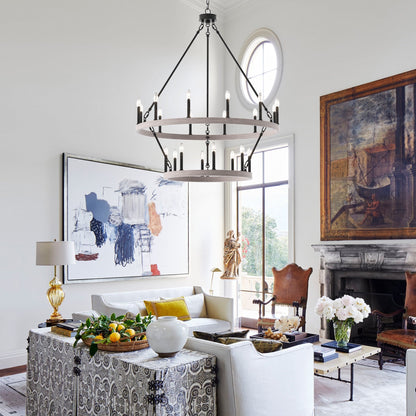 Lampadario Acroma a ruota di carro rotonda da 40 pollici, stile moderno da fattoria, a 20 luci, con certificazione UL.