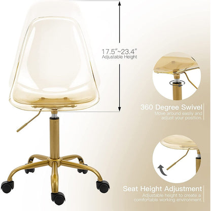 Sedia da ufficio girevole in acrilico, regolabile in altezza, senza braccioli, con ruote, per uso domestico.