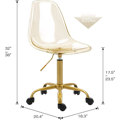Sedia da ufficio girevole in acrilico, regolabile in altezza, senza braccioli, con ruote, per uso domestico.