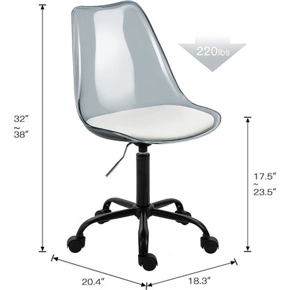 Sedia da ufficio girevole in acrilico, regolabile in altezza, senza braccioli, con ruote, per uso domestico.