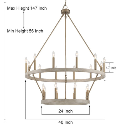 Lampadario Acroma a ruota di carro rotonda da 40 pollici, stile moderno da fattoria, a 20 luci, con certificazione UL.