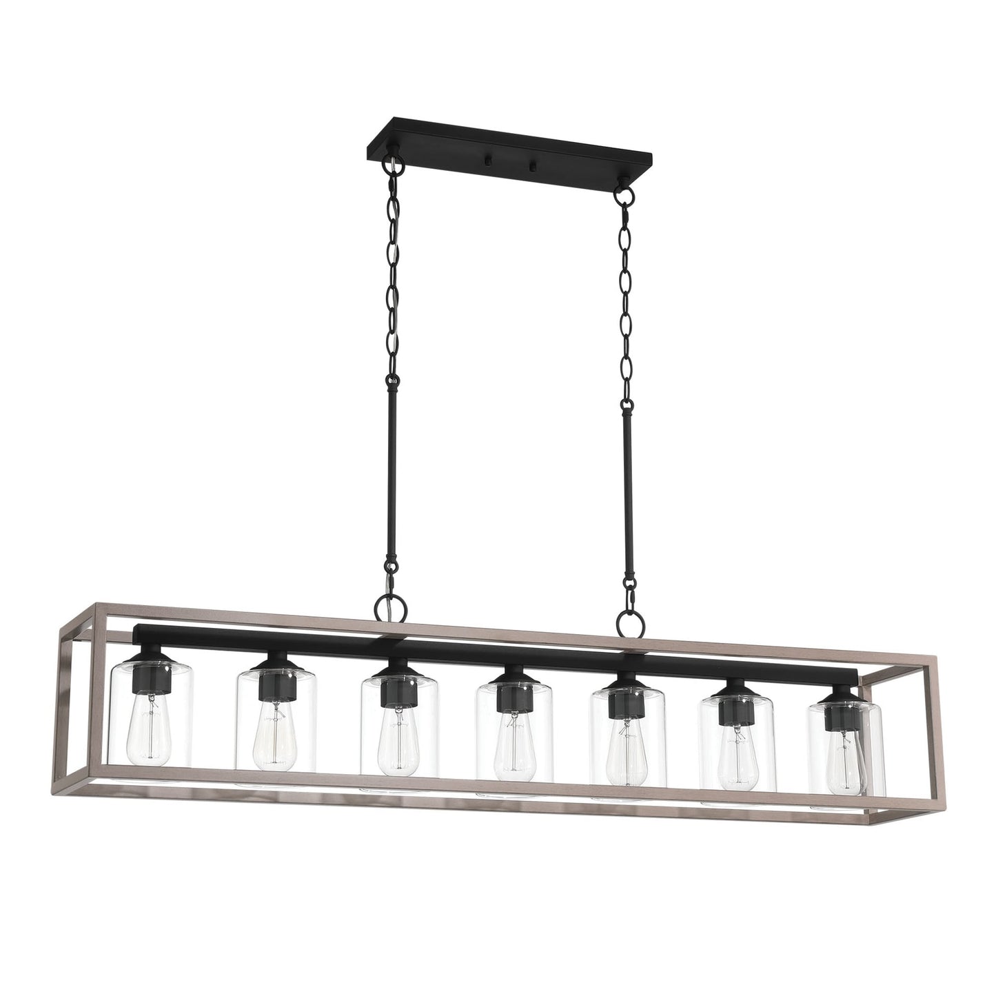 Lampada a sospensione rettangolare Allegray da 52 pollici, stile farmhouse, con 7 luci, ideale per isola cucina.