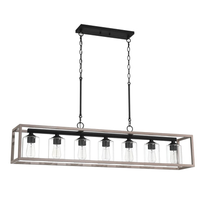 Lampada a sospensione rettangolare Allegray da 52 pollici, stile farmhouse, con 7 luci, ideale per isola cucina.