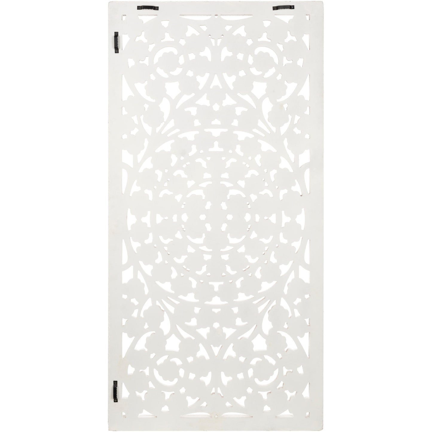 Pannello da parete Allen bianco sbiancato, intagliato a mano, con inserto a specchio, 48x28 pollici