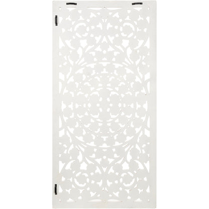 Pannello da parete Allen bianco sbiancato, intagliato a mano, con inserto a specchio, 48x28 pollici