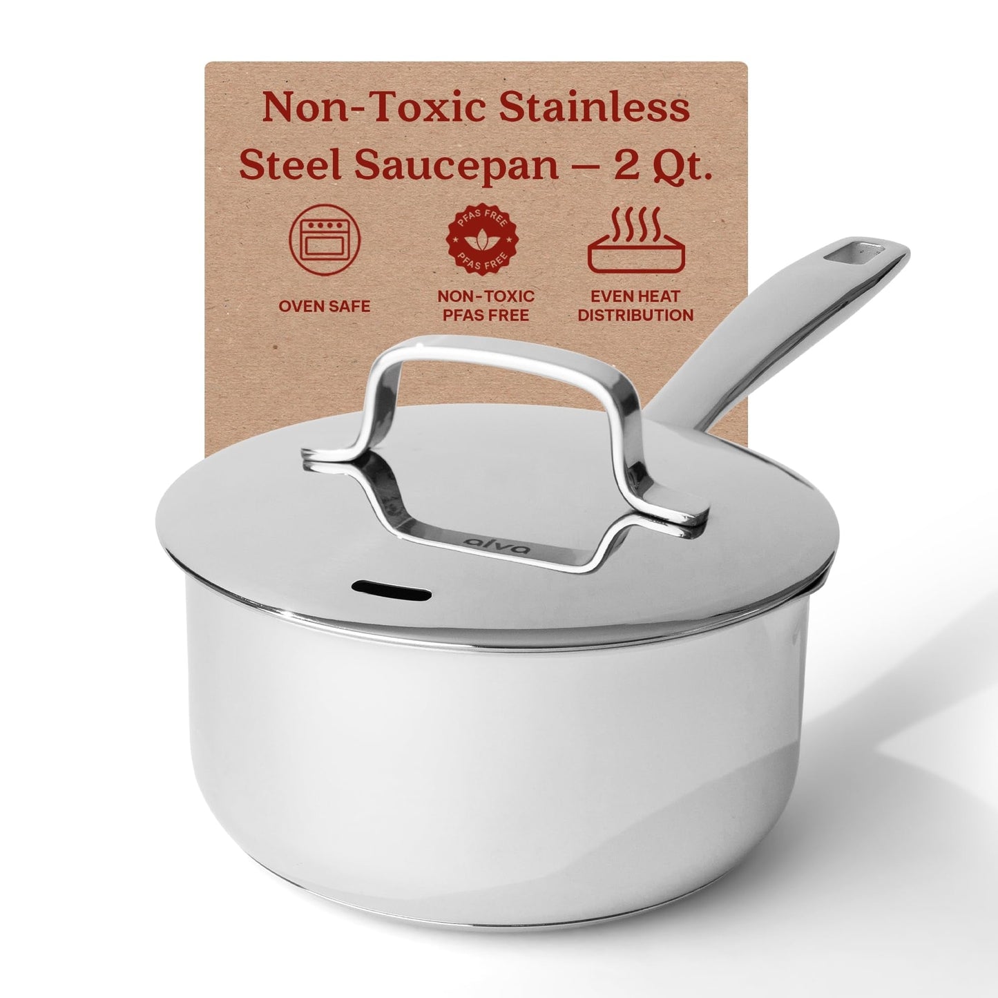 Pentola Alva Maestro in acciaio inossidabile con coperchio, 2 Qt. (circa 0,6 litri), con beccuccio per versare - 6.3