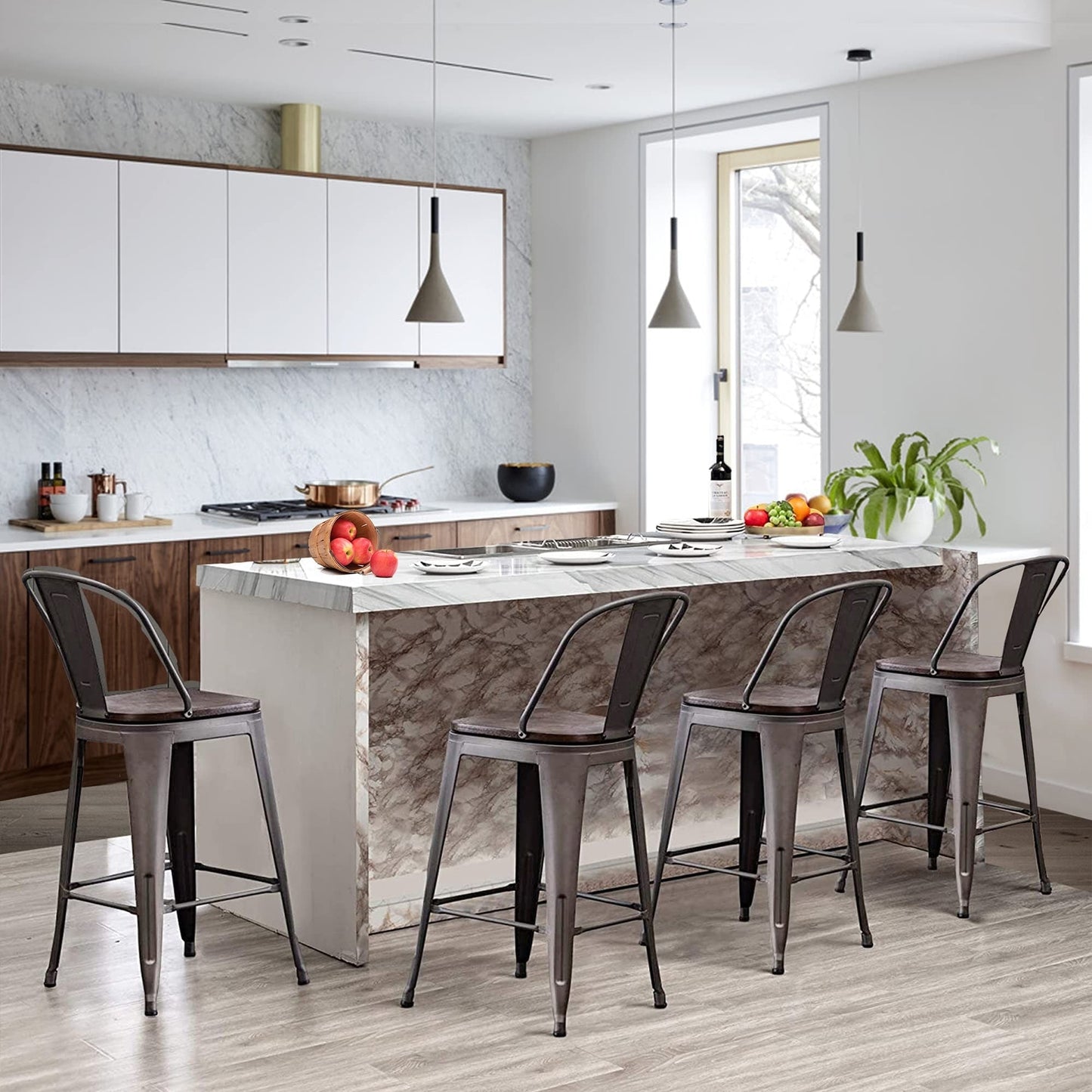 Andeworld sgabelli da bar in stile farmhouse, sgabelli da banco da 4 pezzi - Set di 4