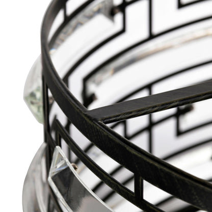 Lampadario Anita con paralume a tamburo e prisma in vetro trasparente