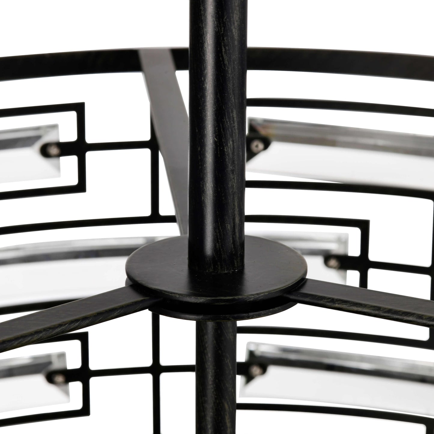 Lampadario Anita con paralume a tamburo e prisma in vetro trasparente