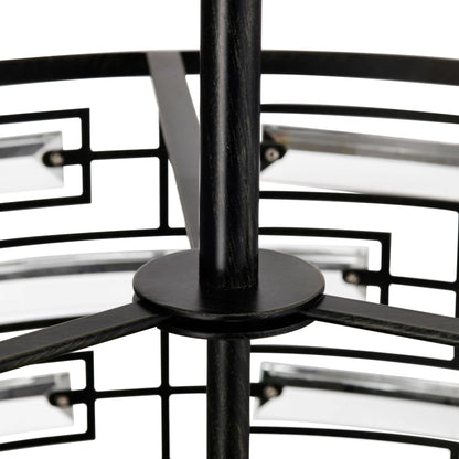 Lampadario Anita con paralume a tamburo e prisma in vetro trasparente