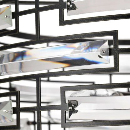 Lampadario Anita con paralume a tamburo e prisma in vetro trasparente