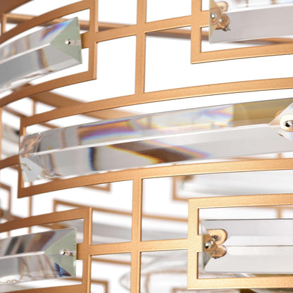 Lampadario Anita con paralume a tamburo e prisma in vetro trasparente