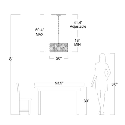 Lampadario Anita con paralume a tamburo e prisma in vetro trasparente