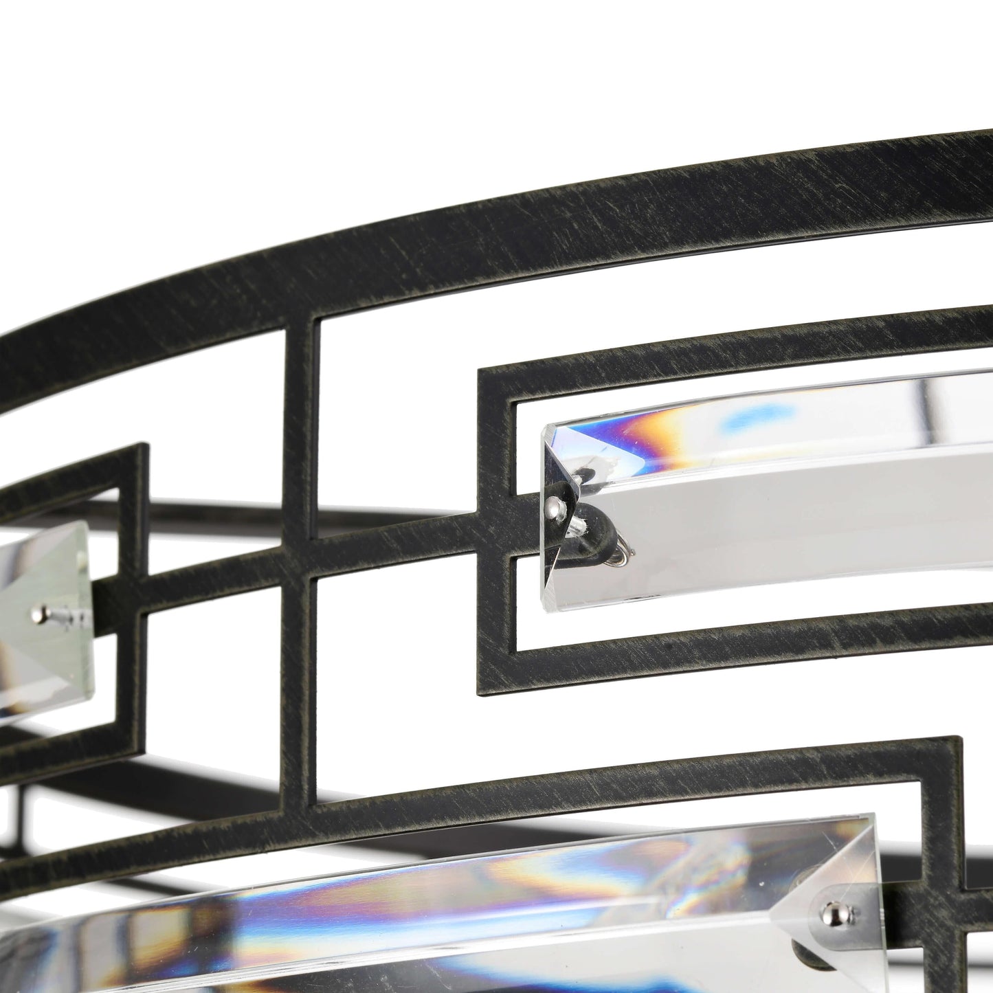 Lampadario Anita con paralume a tamburo e prisma in vetro trasparente