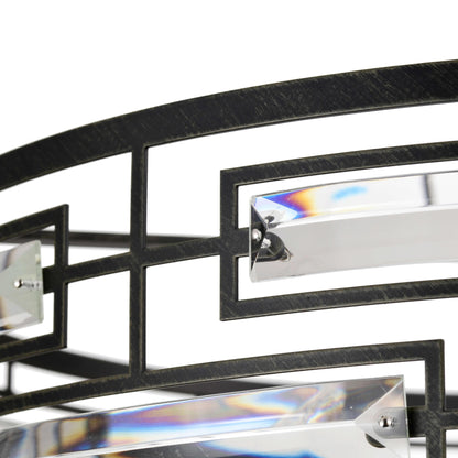 Lampadario Anita con paralume a tamburo e prisma in vetro trasparente