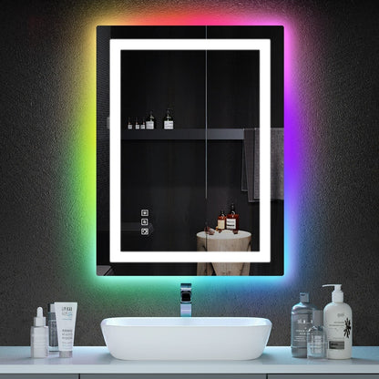 Specchio da bagno con retroilluminazione RGB e illuminazione frontale a LED, anti-appannamento.