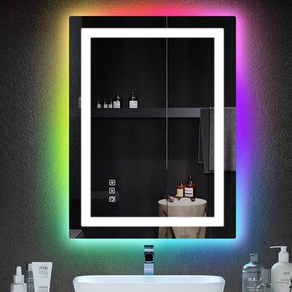 Specchio da bagno con retroilluminazione RGB e illuminazione frontale a LED, anti-appannamento.
