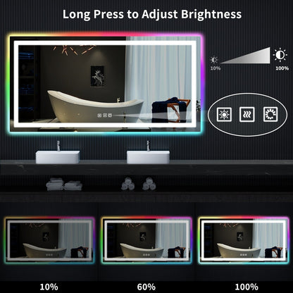 Specchio da bagno con retroilluminazione RGB e illuminazione frontale a LED, anti-appannamento.