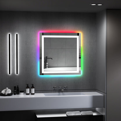 Specchio da bagno con retroilluminazione RGB e illuminazione frontale a LED, anti-appannamento.