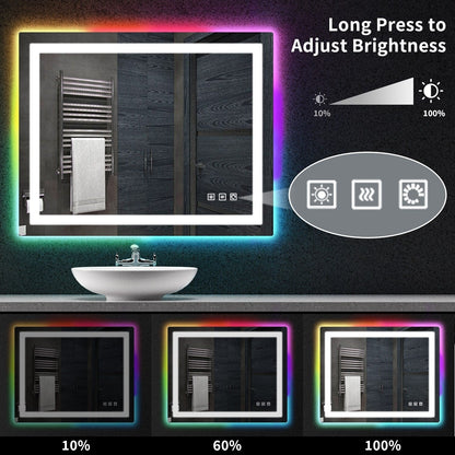Specchio da bagno con retroilluminazione RGB e illuminazione frontale a LED, anti-appannamento.