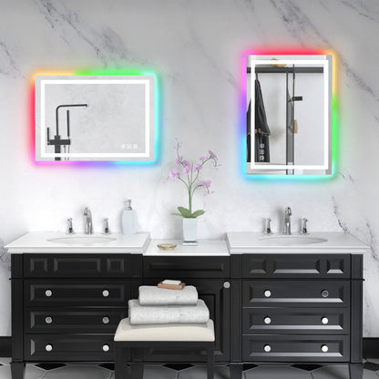 Specchio da bagno con retroilluminazione RGB e illuminazione frontale a LED, anti-appannamento.