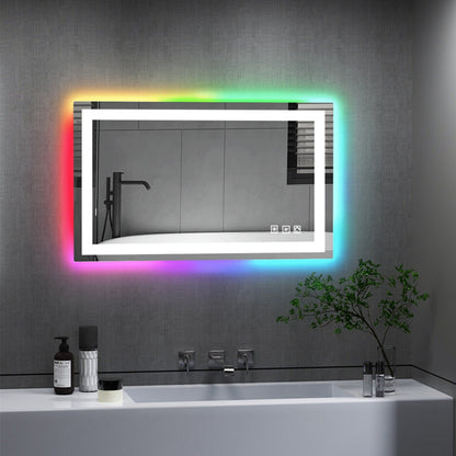 Specchio da bagno con retroilluminazione RGB e illuminazione frontale a LED, anti-appannamento.