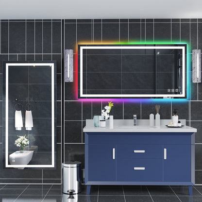 Specchio da bagno con retroilluminazione RGB e illuminazione frontale a LED, anti-appannamento.