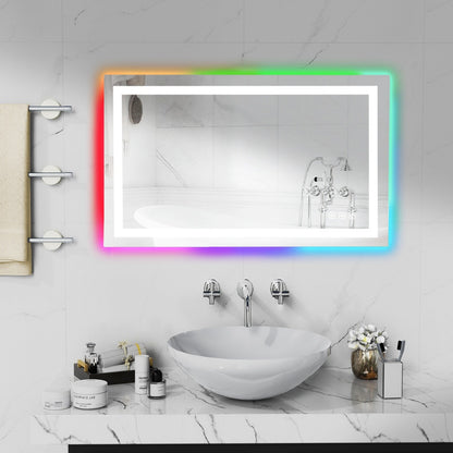 Specchio da bagno con retroilluminazione RGB e illuminazione frontale a LED, anti-appannamento.