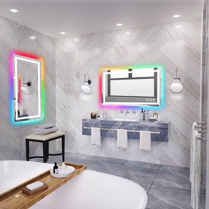 Specchio da bagno con retroilluminazione RGB e illuminazione frontale a LED, anti-appannamento.