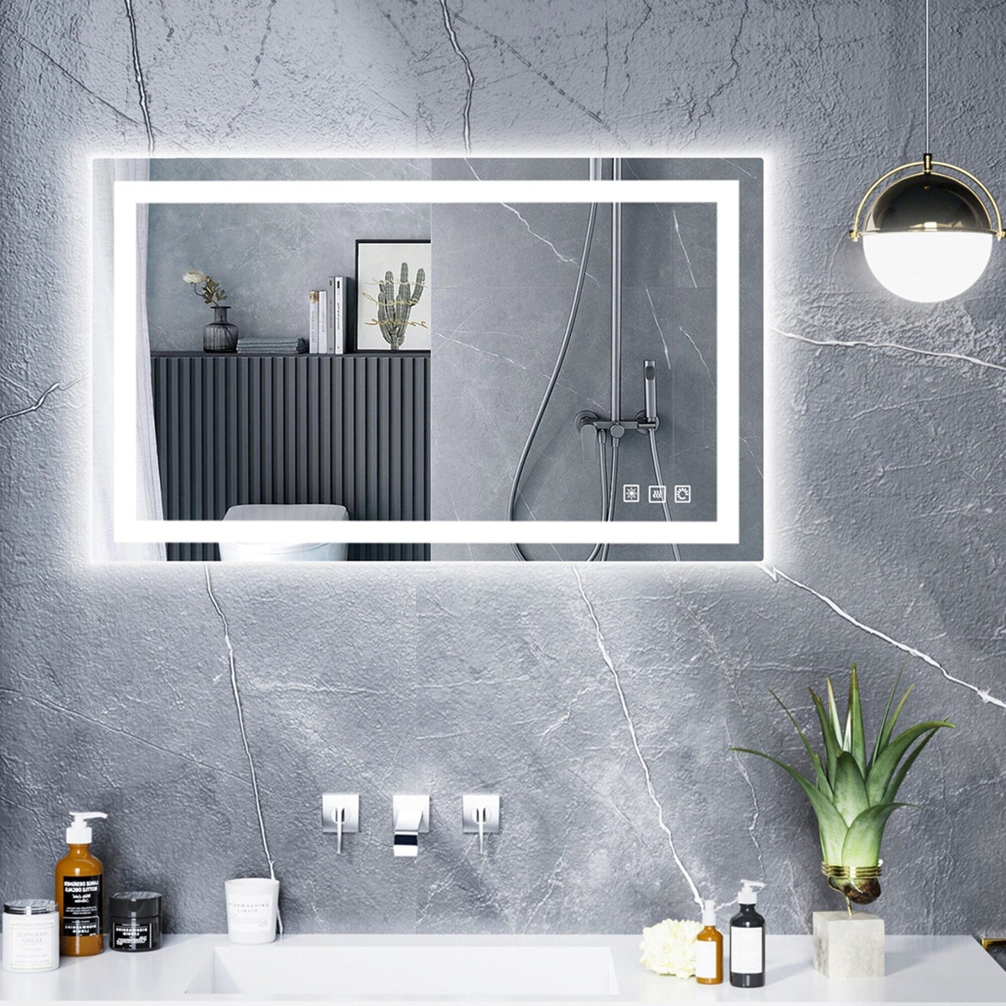 Specchio da bagno con retroilluminazione RGB e illuminazione frontale a LED, anti-appannamento.
