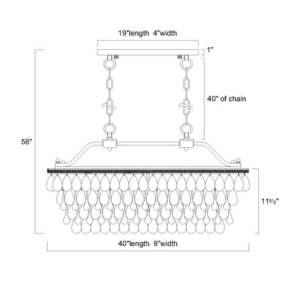 Luce a sospensione rettangolare per isola cucina a 6 luci in bronzo antico con cristalli - Bronzo antico