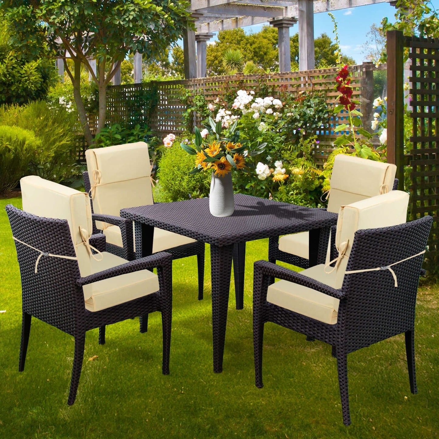Aoodor Set di 4 cuscini per sedie da giardino con schienale alto, 117x53x10 cm (solo cuscini)