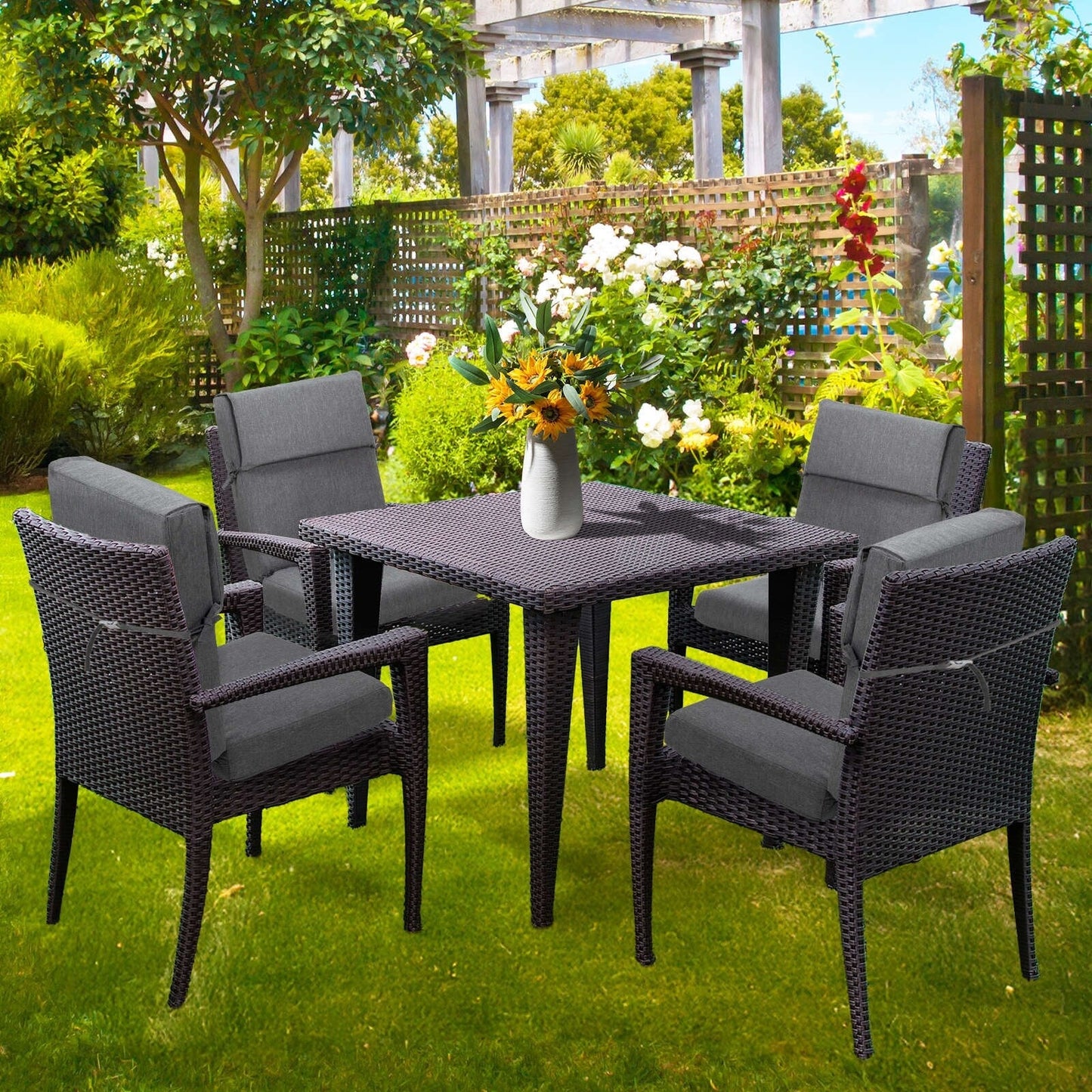Aoodor Set di 4 cuscini per sedie da giardino con schienale alto, 117x53x10 cm (solo cuscini)