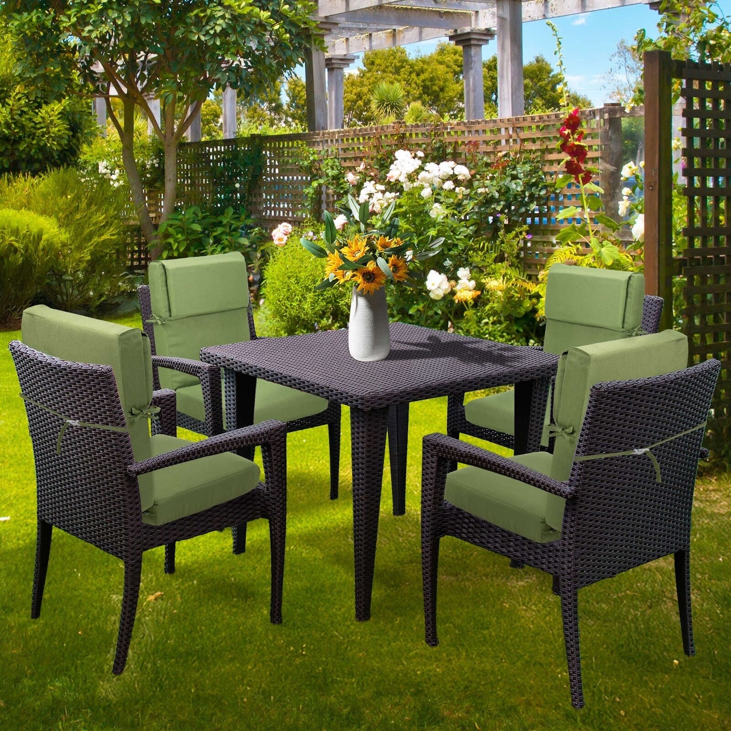 Aoodor Set di 4 cuscini per sedie da giardino con schienale alto, 117x53x10 cm (solo cuscini)