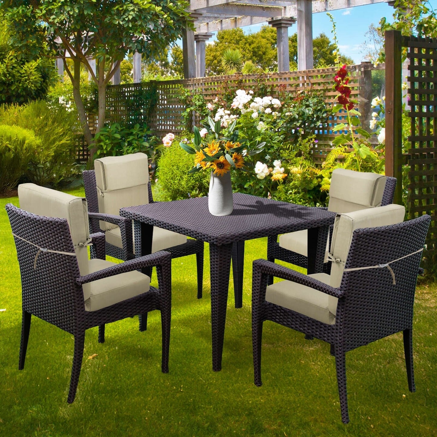 Aoodor Set di 4 cuscini per sedie da giardino con schienale alto, 117x53x10 cm (solo cuscini)