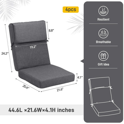 Aoodor Set di 4 cuscini per sedie da giardino con schienale alto, 117x53x10 cm (solo cuscini)