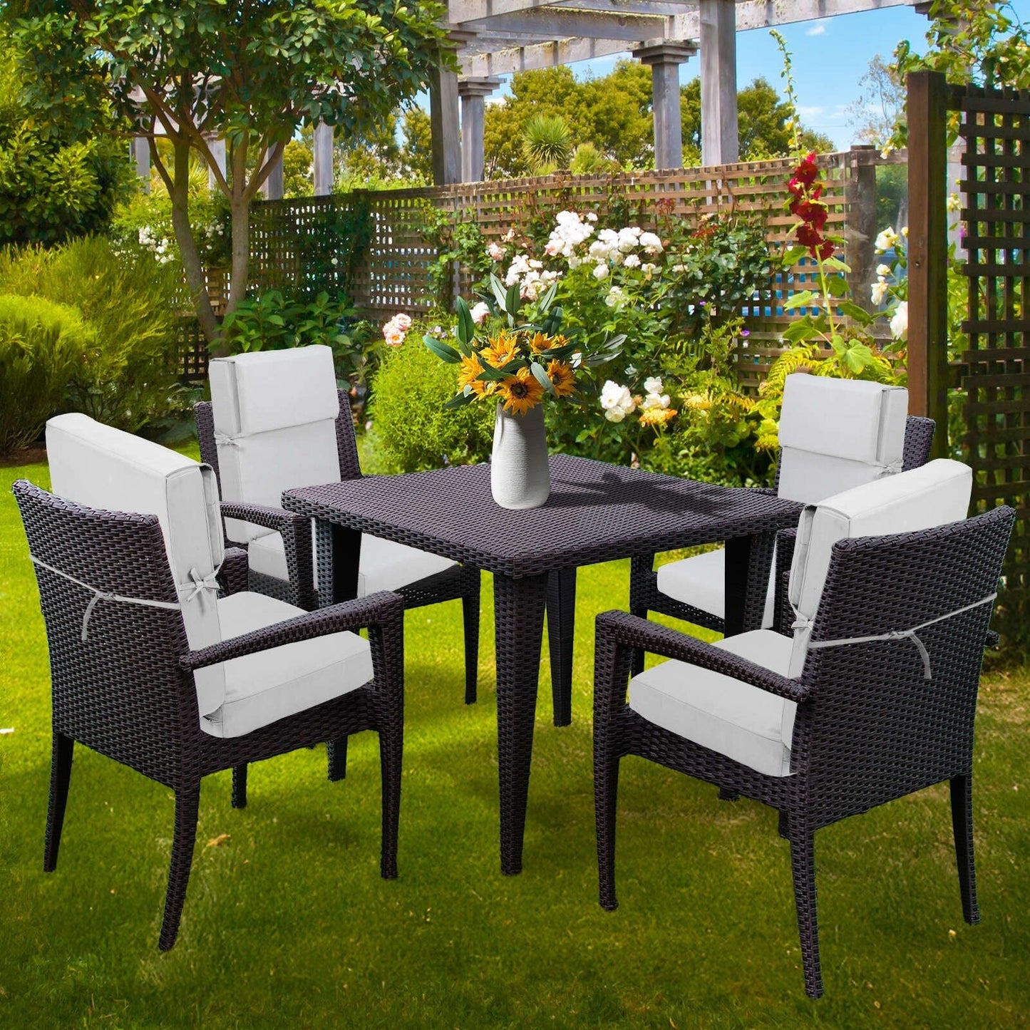 Aoodor Set di 4 cuscini per sedie da giardino con schienale alto, 117x53x10 cm (solo cuscini)