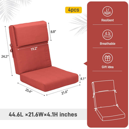 Aoodor Set di 4 cuscini per sedie da giardino con schienale alto, 117x53x10 cm (solo cuscini)