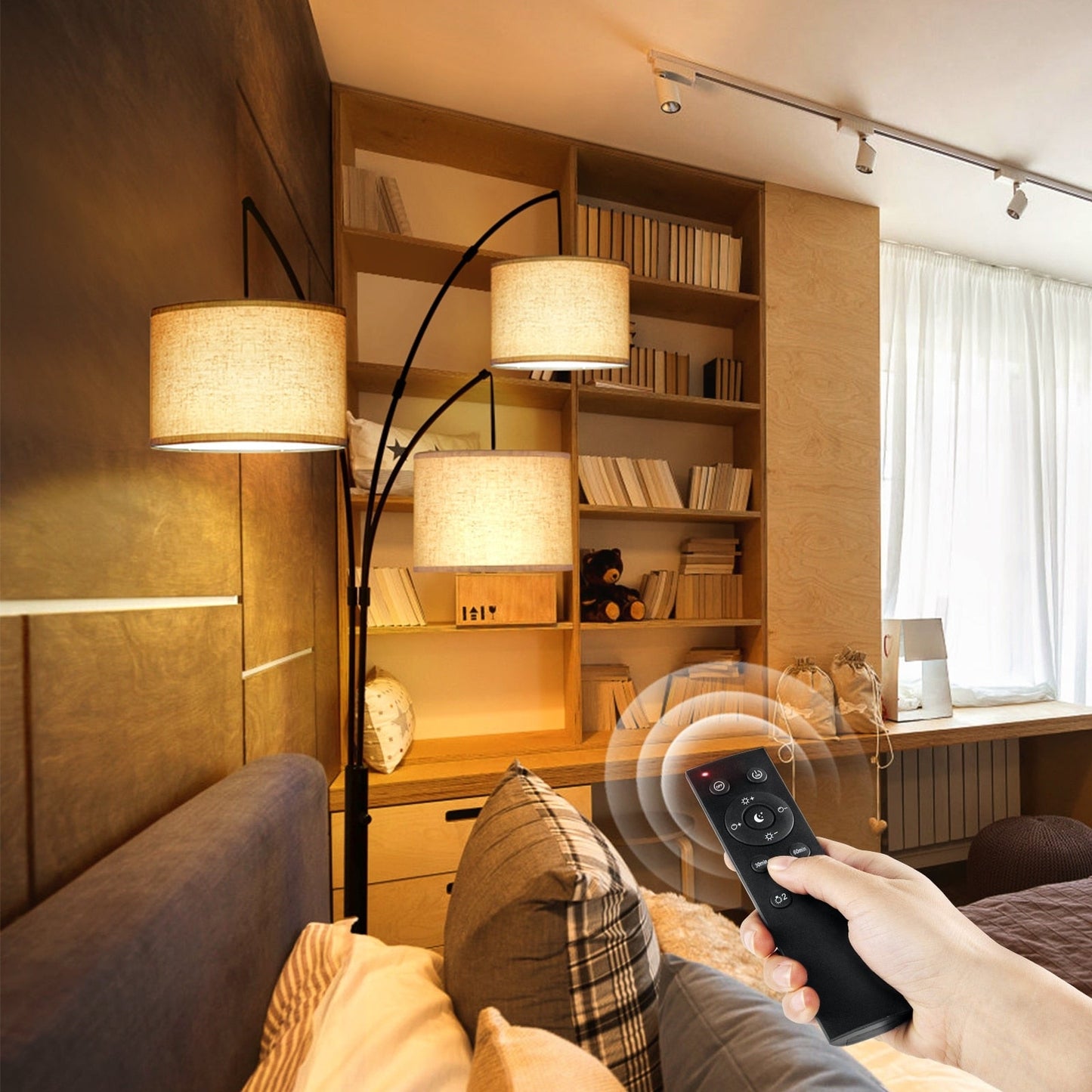 Lampada da terra a LED ad arco, dimmerabile, moderna, nera, con 3 luci, ad arco e di altezza elevata.