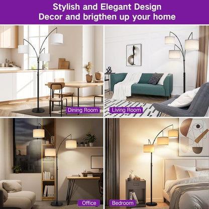 Lampada da terra a LED ad arco, dimmerabile, moderna, nera, con 3 luci, ad arco e di altezza elevata.